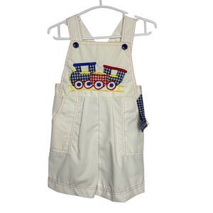 Vintage Tiny Tots Original Train Embroidered Overalls Boys Size 4 Cotton Blend